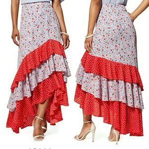 Asymmetrical, floral and polka dot flamenco ruffled skirt, Size L